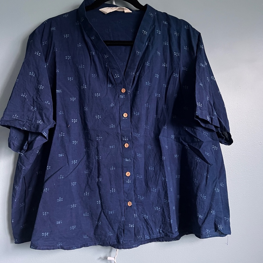 Navy Blue Button-Up Camp Shirt